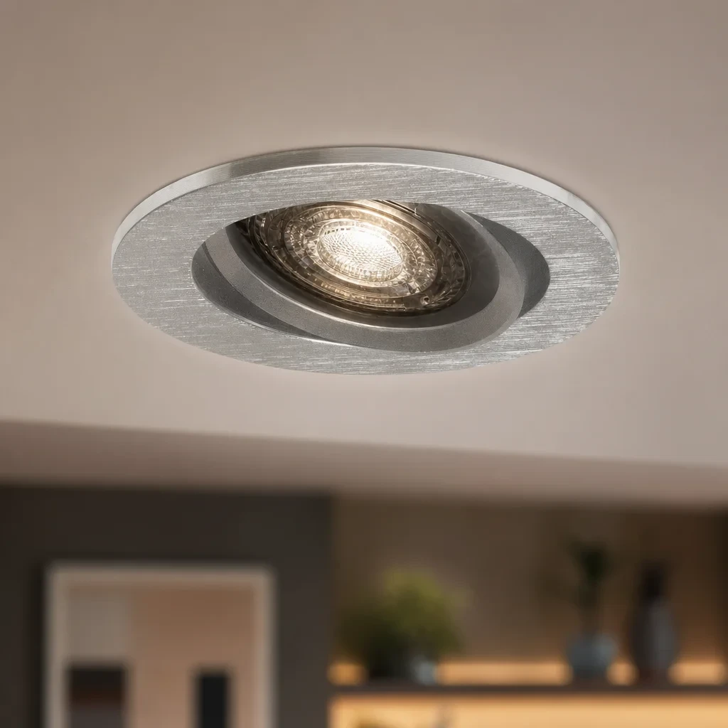 LED GU10 Inbouwspot Armatuur, Rond, Kantelbaar, IP20, Geborsteld Aluminium + Gold