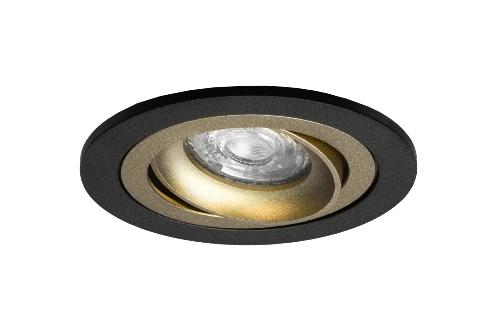 LED GU10 Inbouwspot Armatuur, Rond, Kantelbaar, IP20, Mat Zwart + Goud