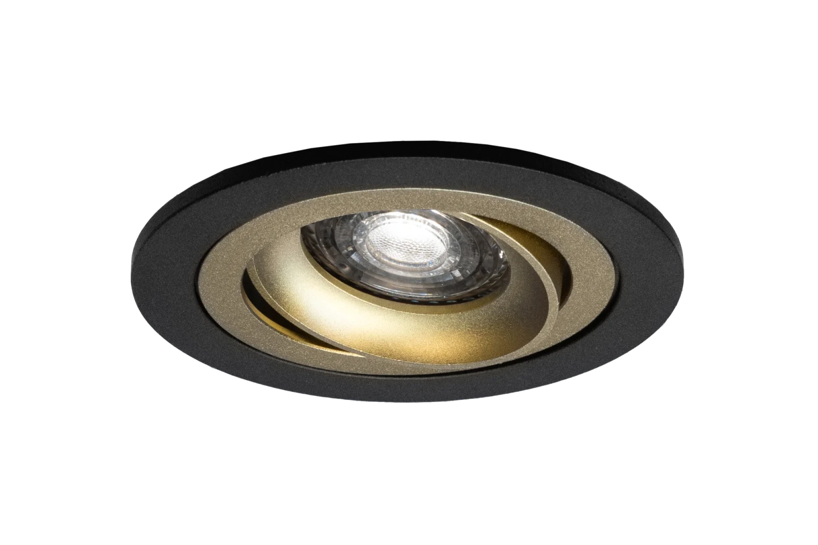 LED GU10 Inbouwspot Armatuur, Rond, Kantelbaar, IP20, Mat Zwart + Goud
