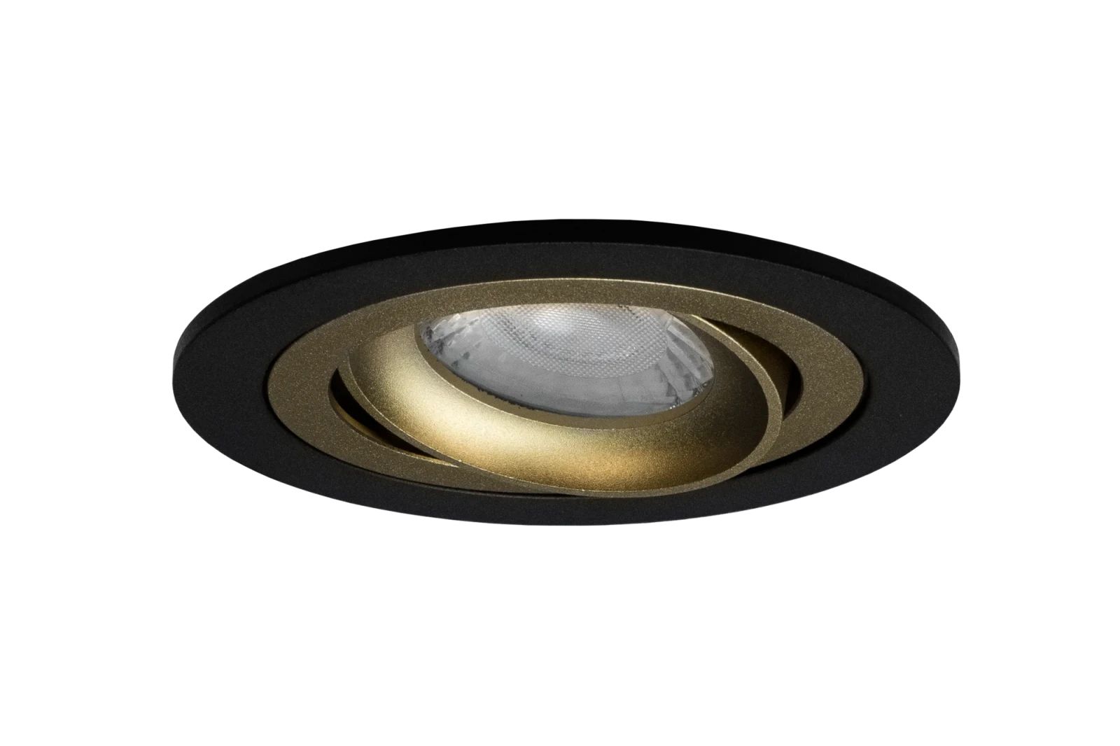 LED GU10 Inbouwspot Armatuur, Rond, Kantelbaar, IP20, Mat Zwart + Goud