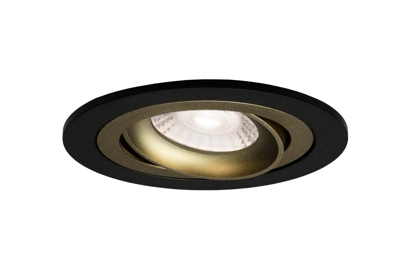 LED GU10 Inbouwspot Armatuur, Rond, Kantelbaar, IP20, Mat Zwart + Goud