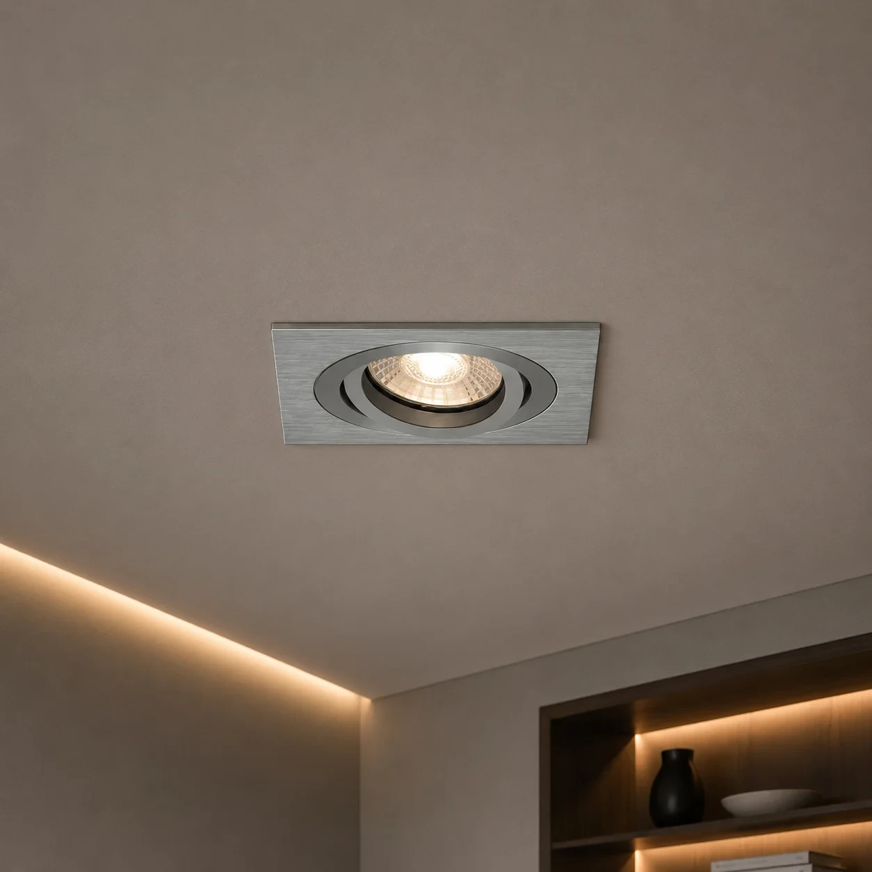 LED GU10 Inbouwspot Armatuur, Vierkant, Kantelbaar, IP20, Geborsteld Aluminium + Zilver