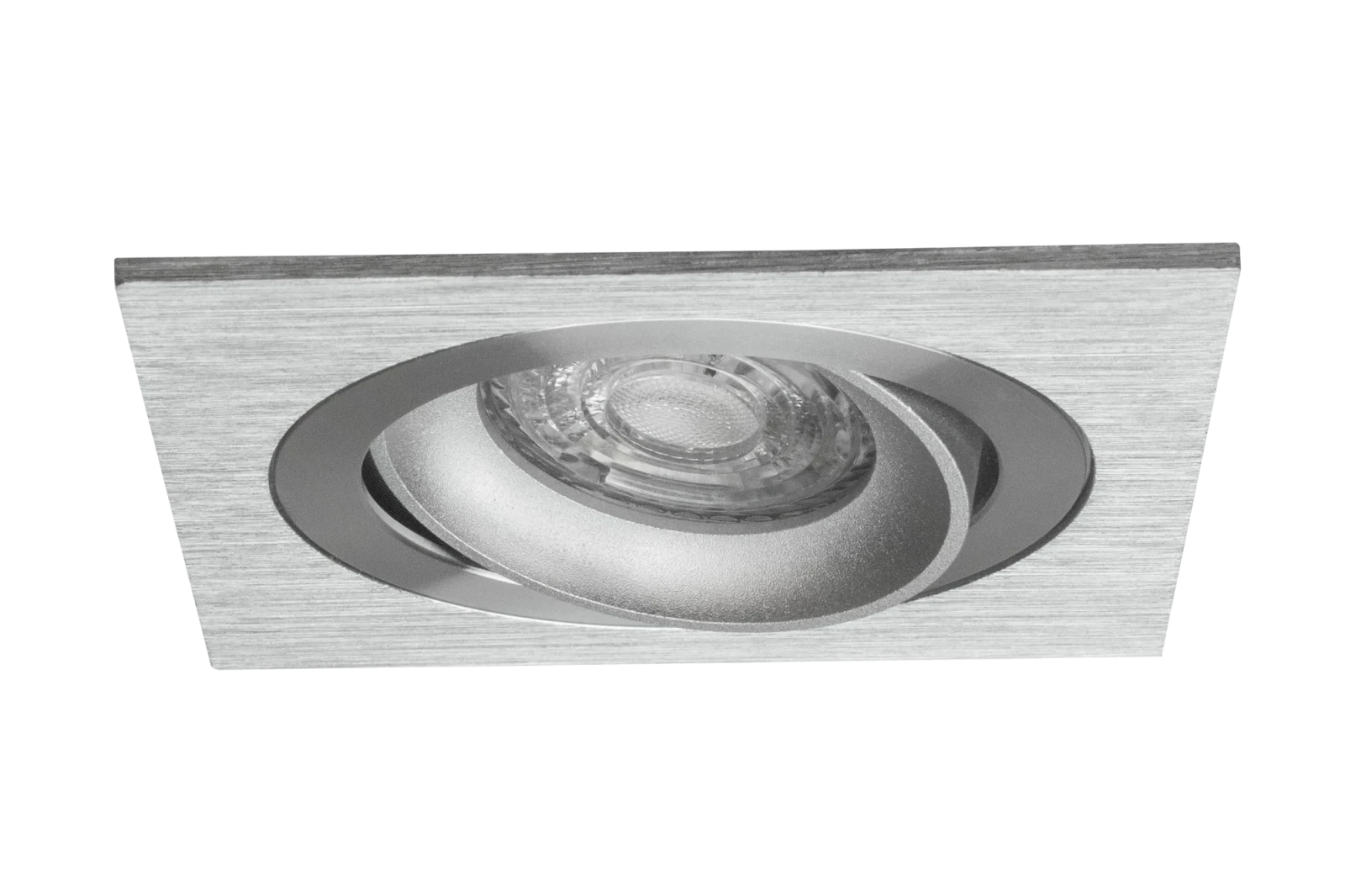 LED GU10 Inbouwspot Armatuur, Vierkant, Kantelbaar, IP20, Geborsteld Aluminium + Zilver