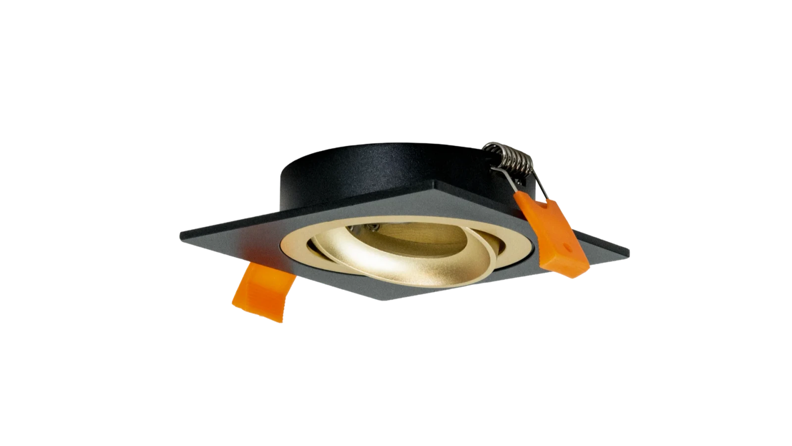 LED GU10 Inbouwspot Armatuur, Vierkant, Kantelbaar, IP20, Mat Zwart + Gold