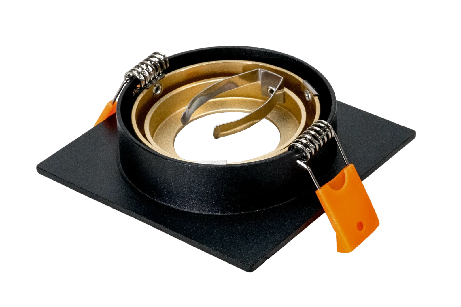 LED GU10 Inbouwspot Armatuur, Vierkant, Kantelbaar, IP20, Mat Zwart + Gold