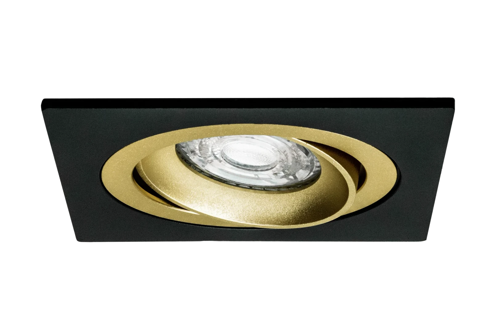 LED GU10 Inbouwspot Armatuur, Vierkant, Kantelbaar, IP20, Mat Zwart + Gold