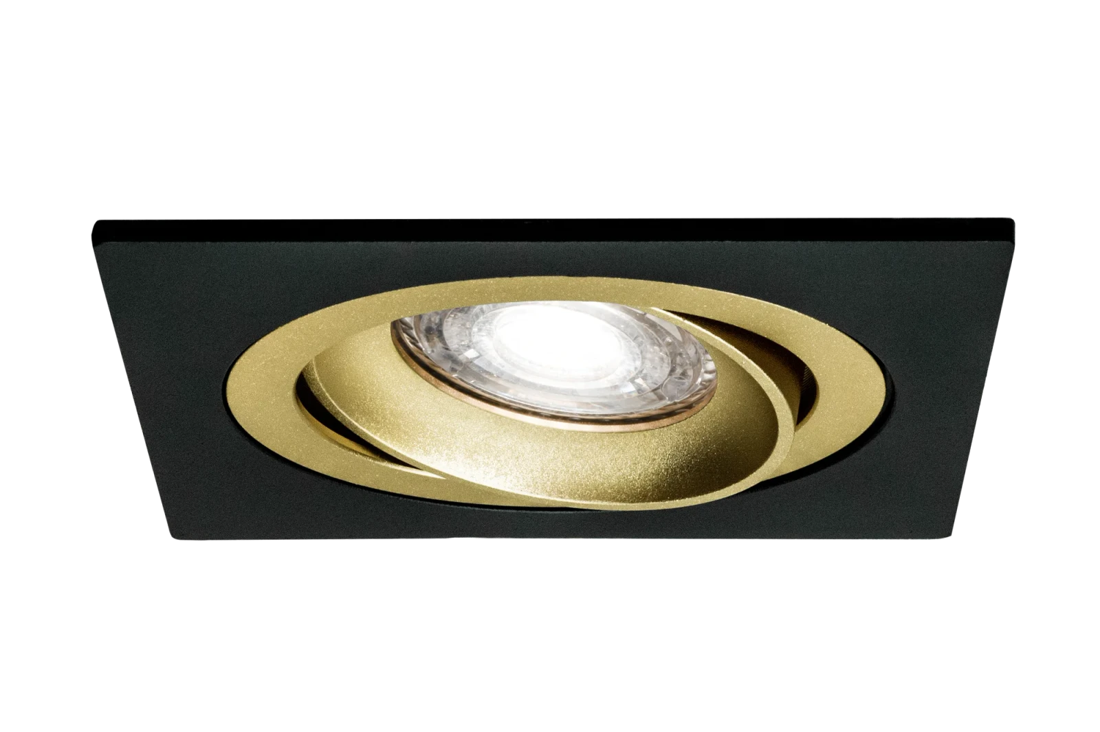 LED GU10 Inbouwspot Armatuur, Vierkant, Kantelbaar, IP20, Mat Zwart + Gold