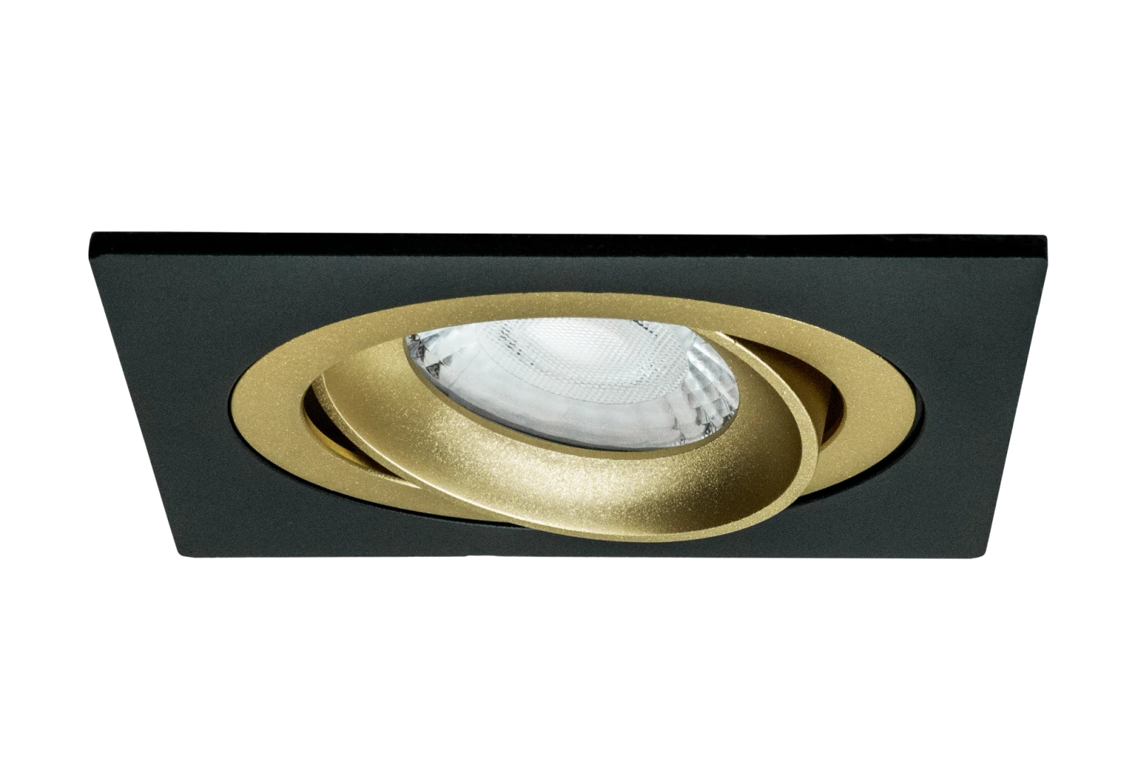 LED GU10 Inbouwspot Armatuur, Vierkant, Kantelbaar, IP20, Mat Zwart + Gold