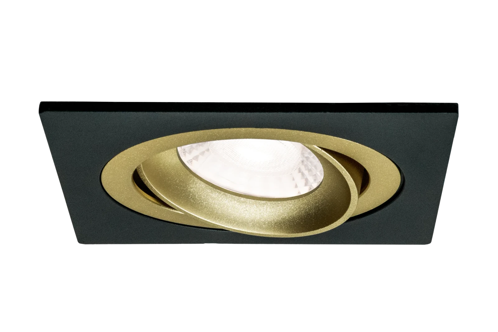 LED GU10 Inbouwspot Armatuur, Vierkant, Kantelbaar, IP20, Mat Zwart + Gold