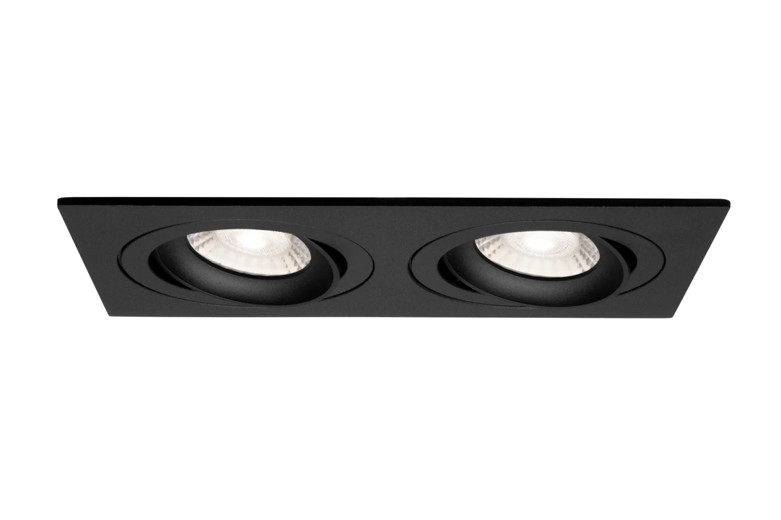 LED GU10 Inbouwspot Armatuur, Dubbel Vierkant, Kantelbaar, IP20, Mat Zwart