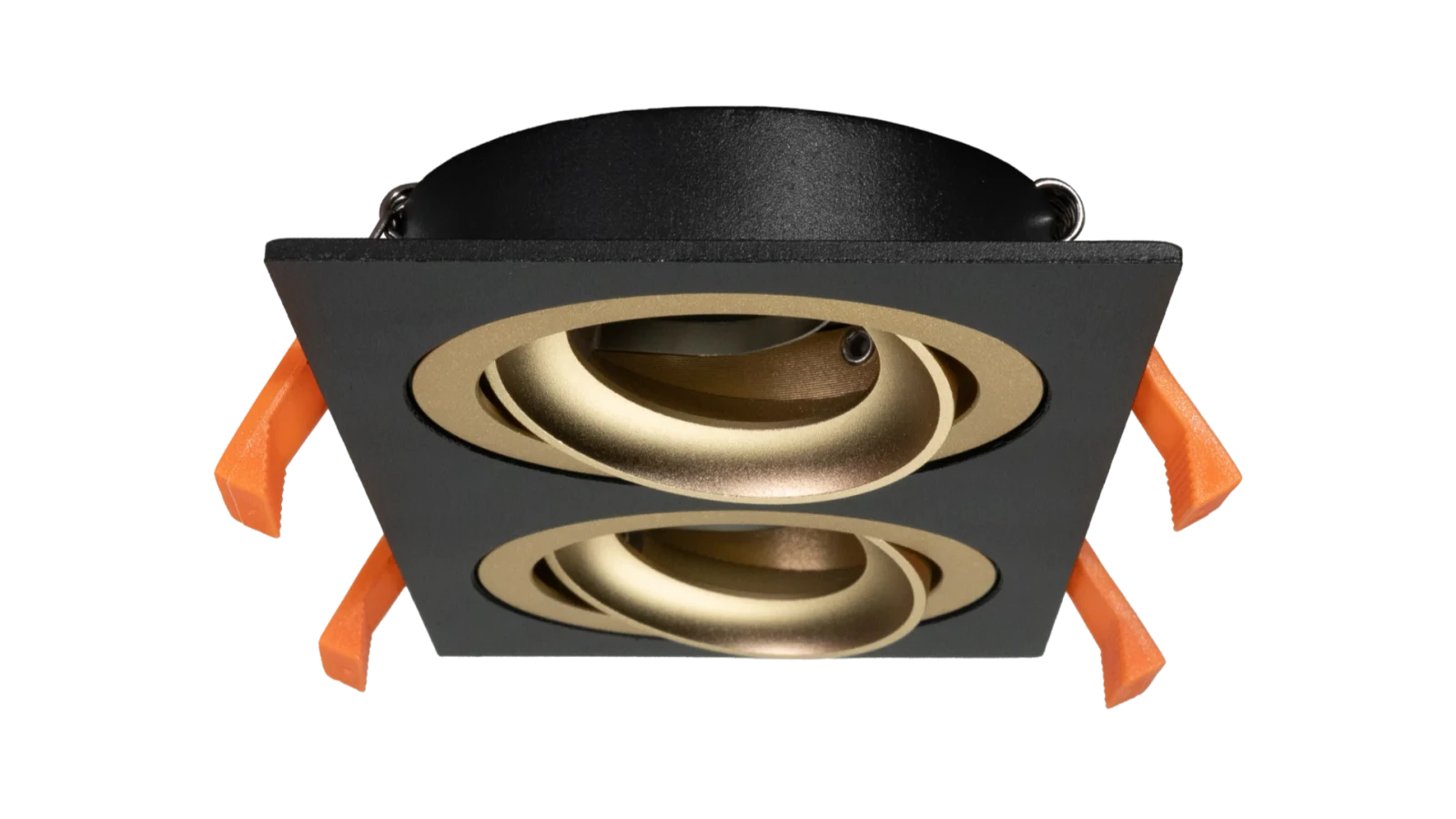 LED GU10 Inbouwspot Armatuur, Dubbel Vierkant, Kantelbaar, IP20, Mat Zwart + Gold