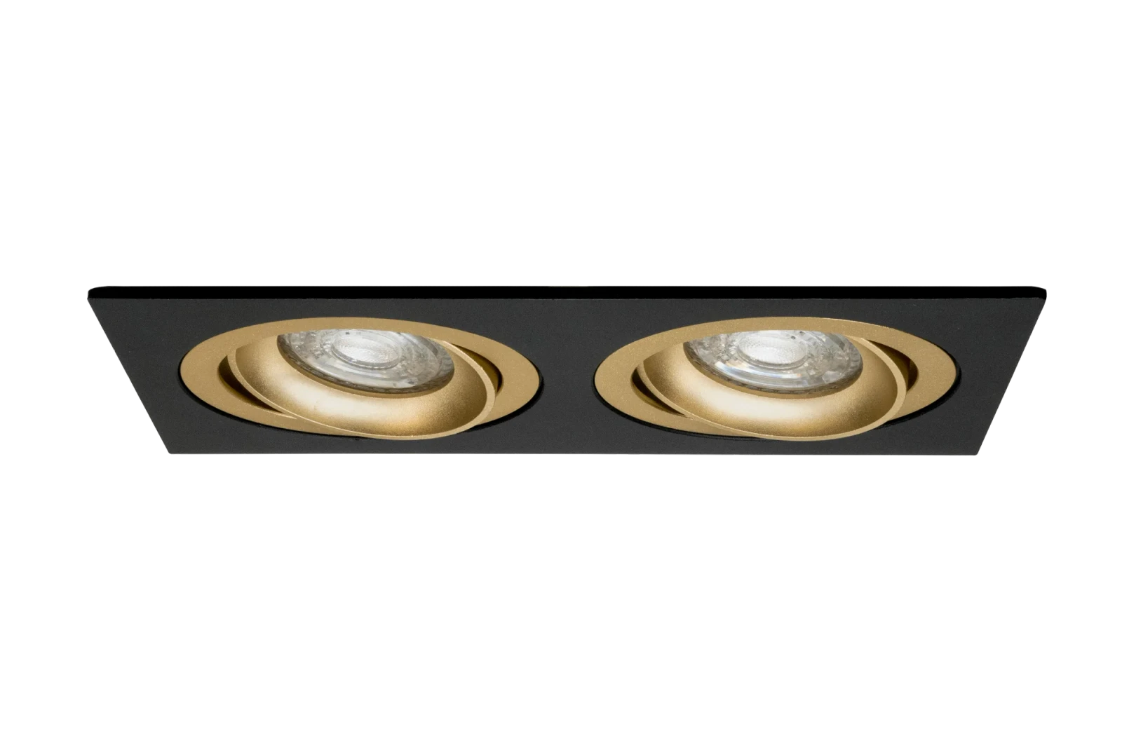 LED GU10 Inbouwspot Armatuur, Dubbel Vierkant, Kantelbaar, IP20, Mat Zwart + Gold