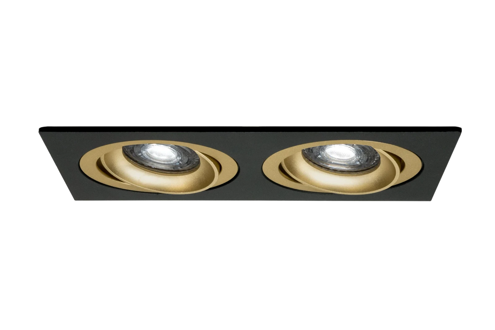 LED GU10 Inbouwspot Armatuur, Dubbel Vierkant, Kantelbaar, IP20, Mat Zwart + Gold