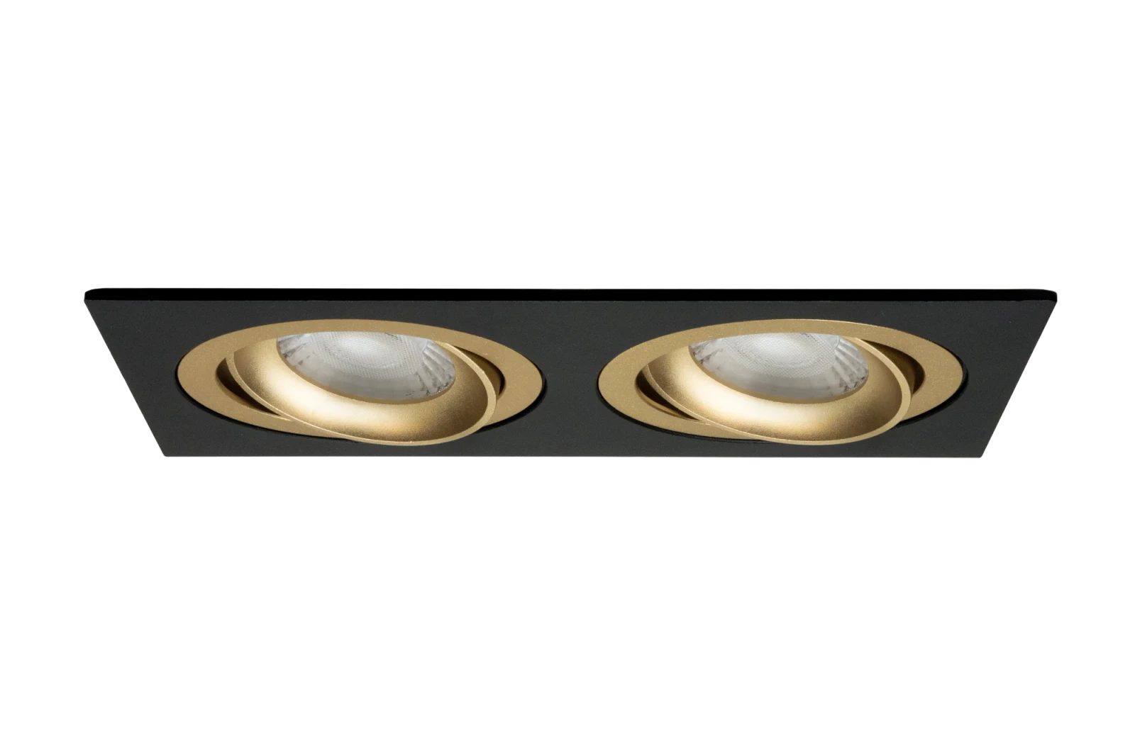 LED GU10 Inbouwspot Armatuur, Dubbel Vierkant, Kantelbaar, IP20, Mat Zwart + Gold