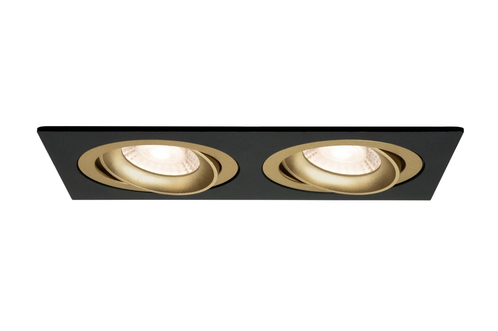 LED GU10 Inbouwspot Armatuur, Dubbel Vierkant, Kantelbaar, IP20, Mat Zwart + Gold