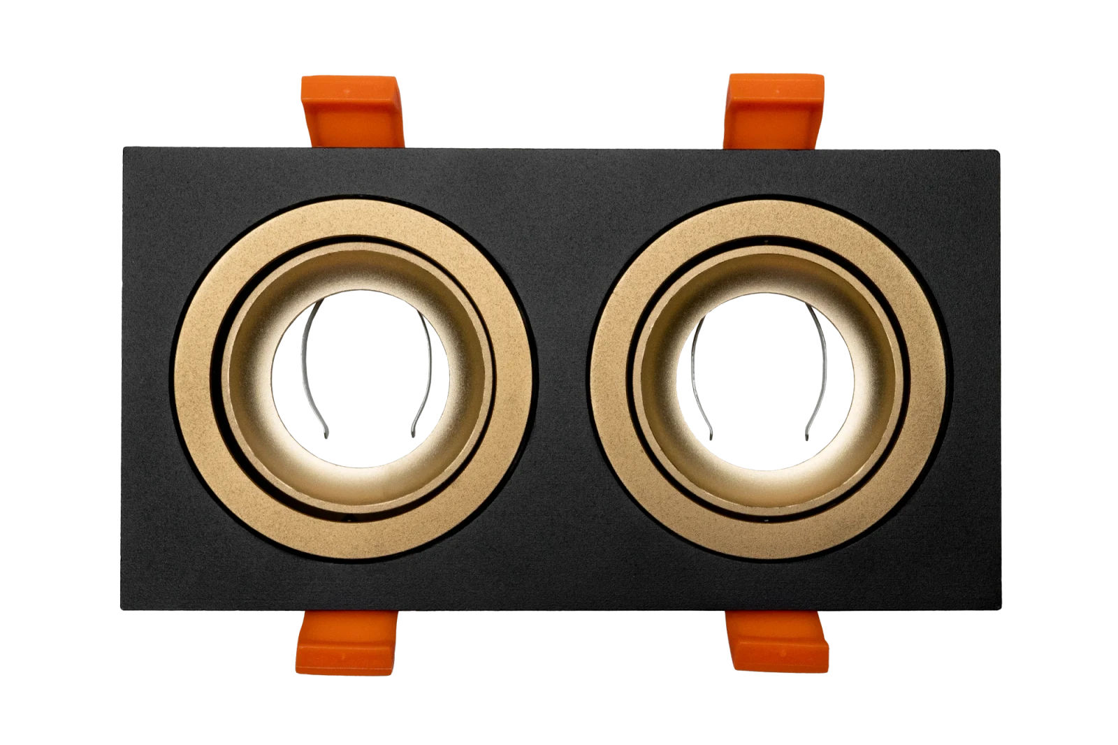 LED GU10 Inbouwspot Armatuur, Dubbel Vierkant, Kantelbaar, IP20, Mat Zwart + Gold