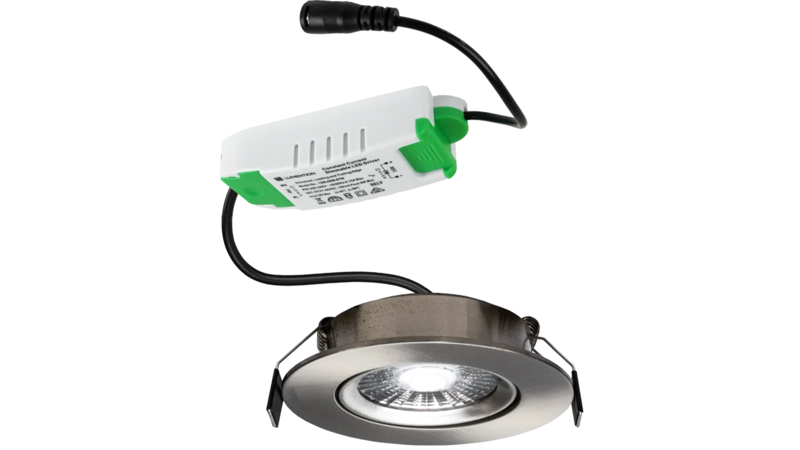 LED Inbouwspot, Rond, 6W, Dim to Warm, 1800K-3000K, IP54 front, Dimbaar, Satijn nikkel