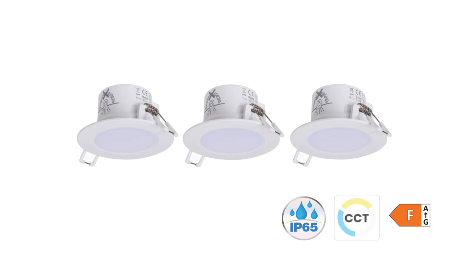 Set van 3 LED Inbouwspots, CCT, Rond, Wit, IP65
