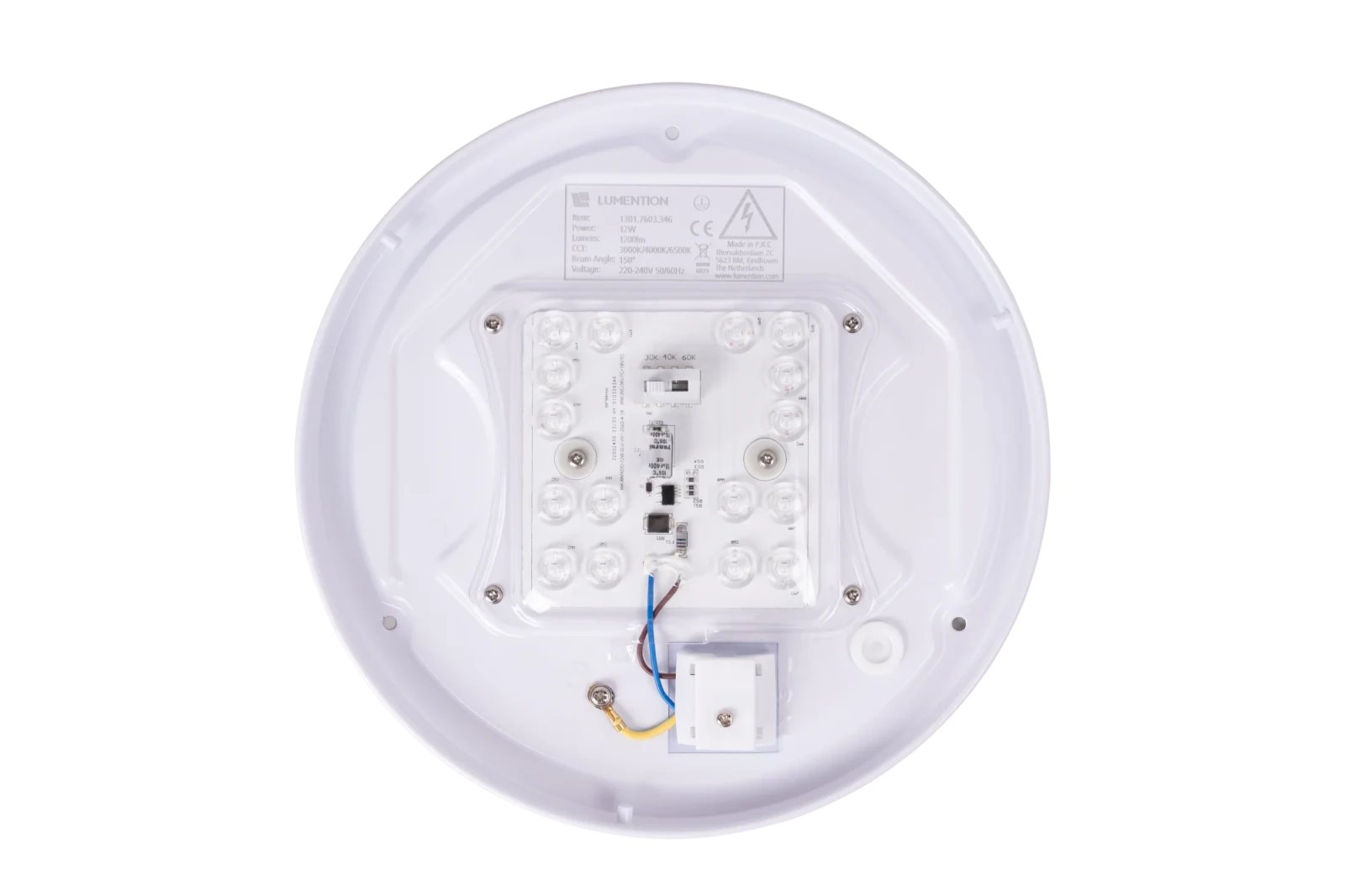 LED Wand- en Plafondarmatuur, 12W, 3000K/4000K/6000K, 1200lm, IP20, Wit