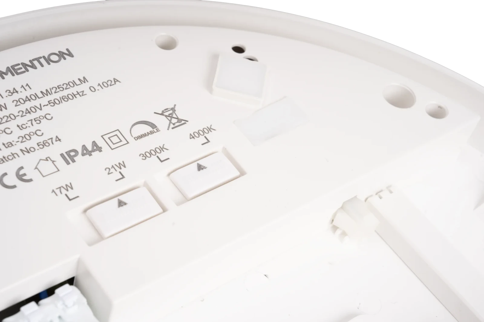 LED Wand- en Plafondarmatuur, 17–21W Instelbaar, 3000K/4000K, Dimbaar, Noodunit, IP44, Wit