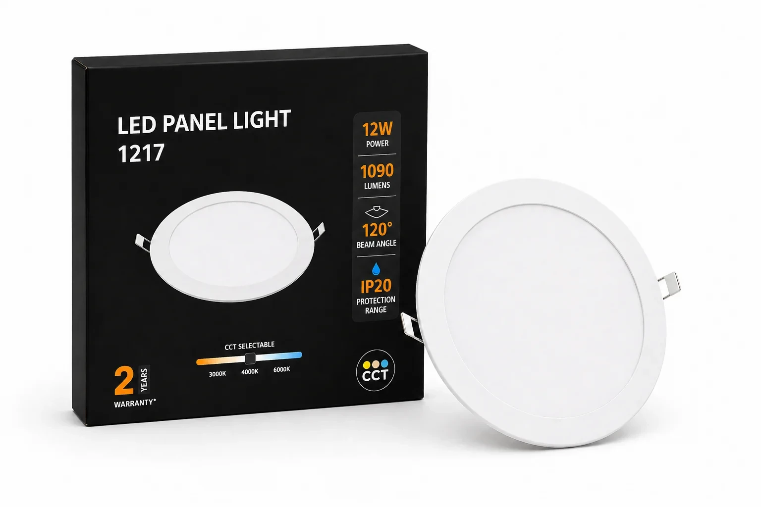 LED Slim Paneel, 12W, 3CCT, Rond, IP20, Wit