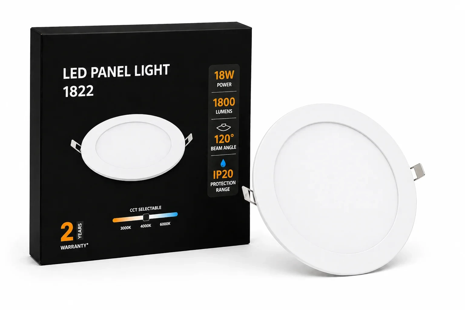 LED Slim Paneel, 18W, 3CCT, Rond, IP20, Wit