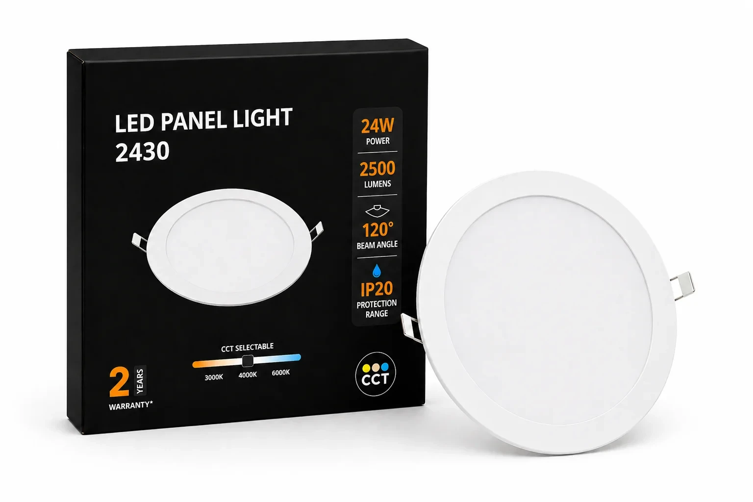 LED Slim Paneel, 24W, 3CCT, Rond, IP20, Wit