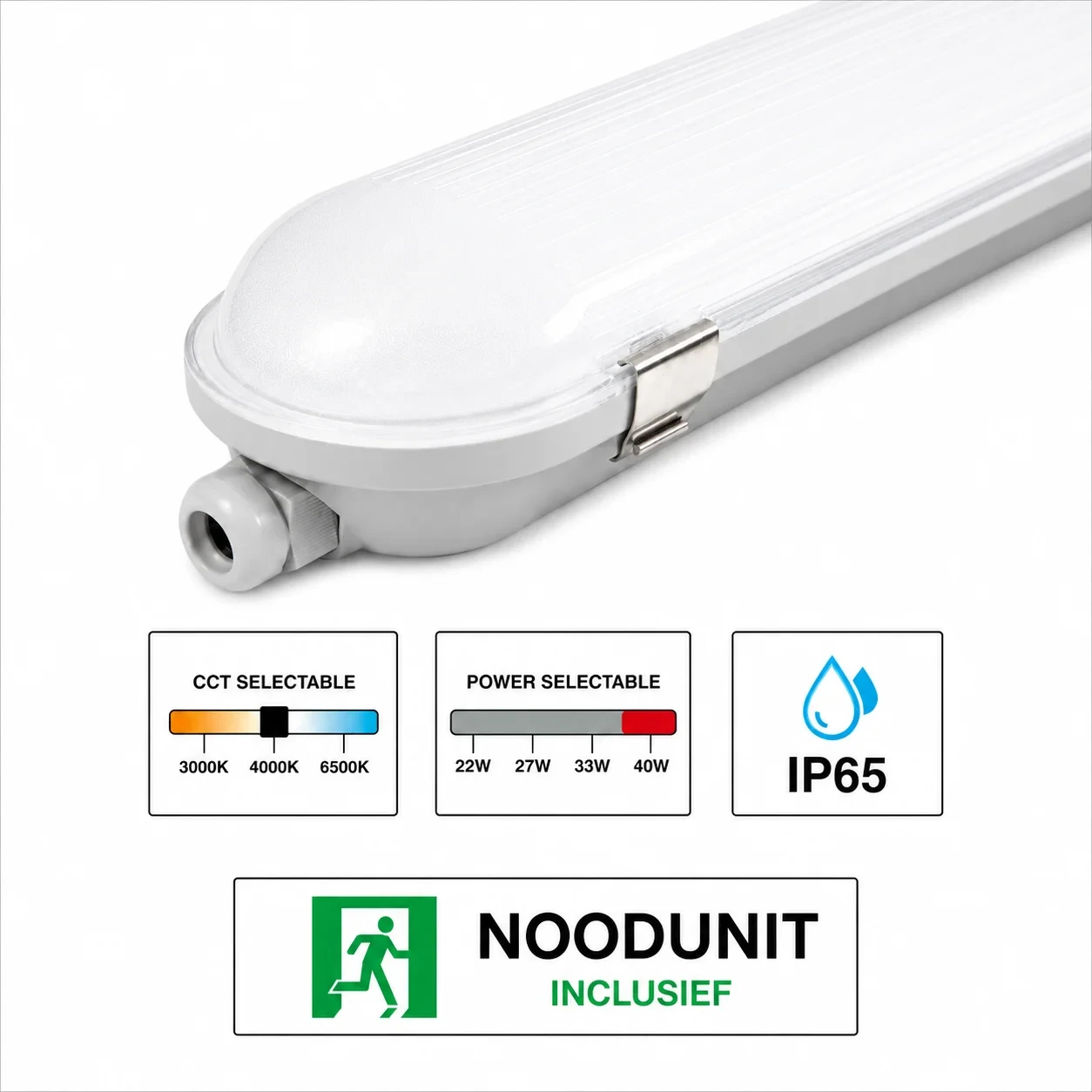 LED Waterdicht Armatuur Pro+, 150 cm, 29W, CCT, IP65, Noodunit
