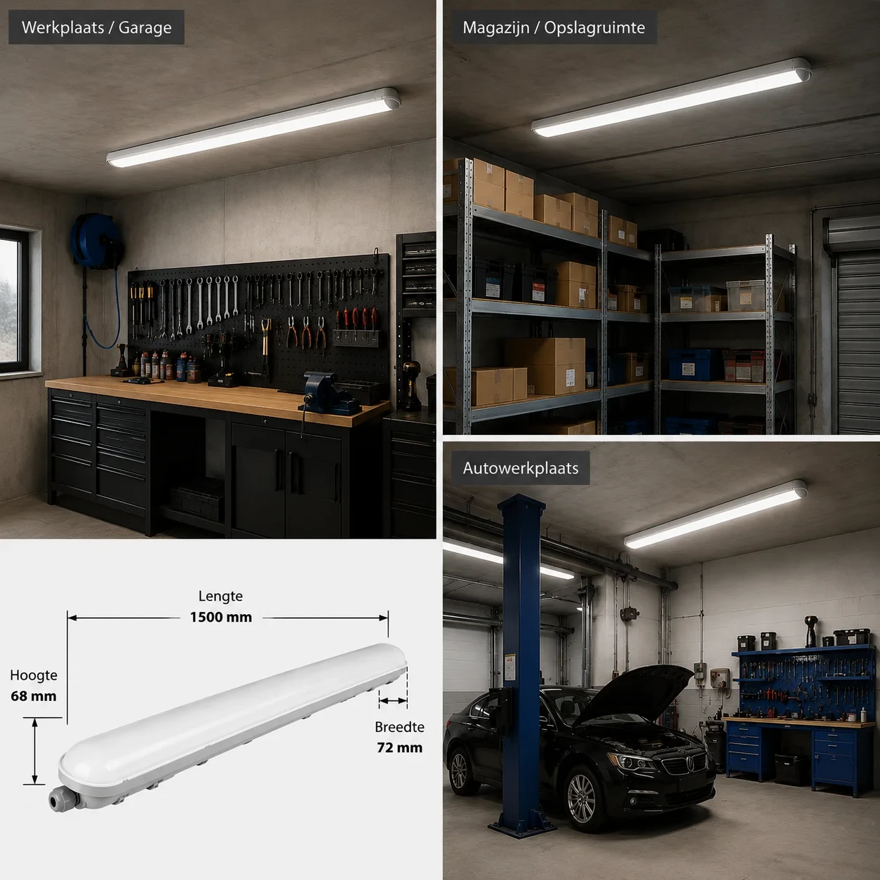 LED Waterdicht Armatuur Pro+, 150 cm, 55W, CCT, IP65, Noodunit