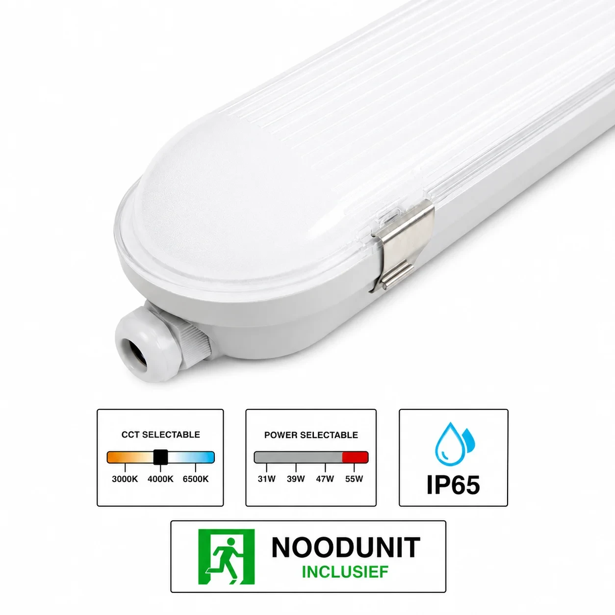 LED Waterdicht Armatuur Pro+, 150 cm, 55W, CCT, IP65, Noodunit