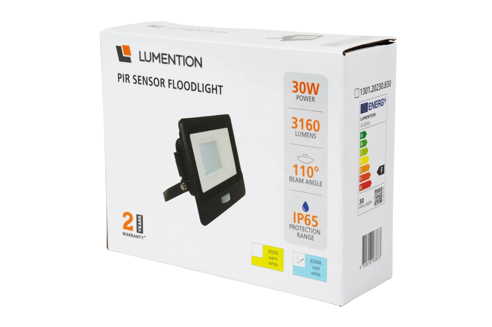 LED Breedstraler met Bewegingssensor, 30W, 3000K, IP65, Zwart