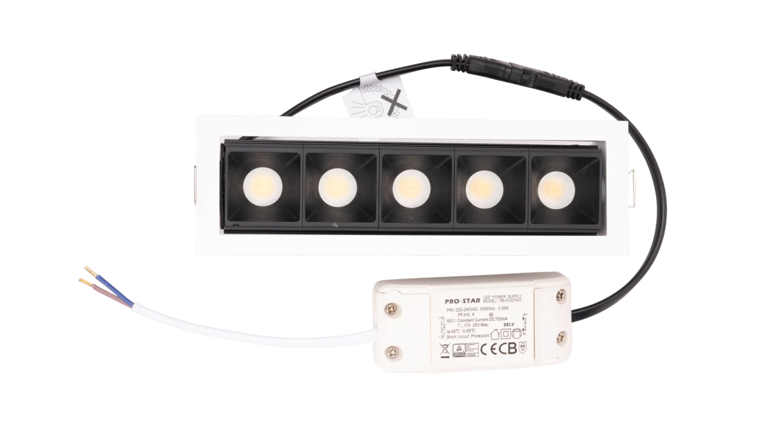 LED Inbouw Linear Downlight, 5x3W, 2700K, Wit