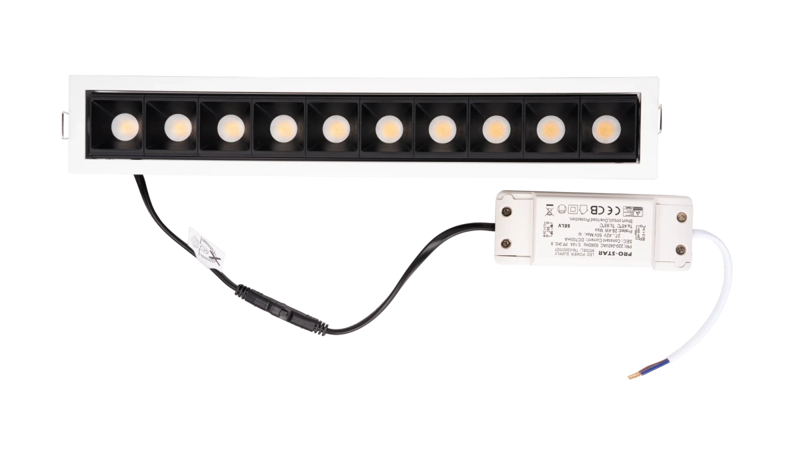 LED Inbouw Linear Downlight, 10x3W, 2700K, Wit