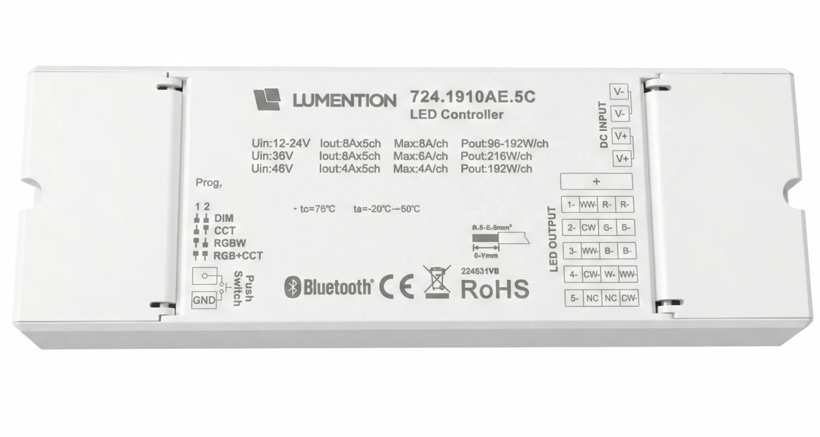 5-in-1 RF Bluetooth LED Controller, 12-48V, 5x8A, 960W