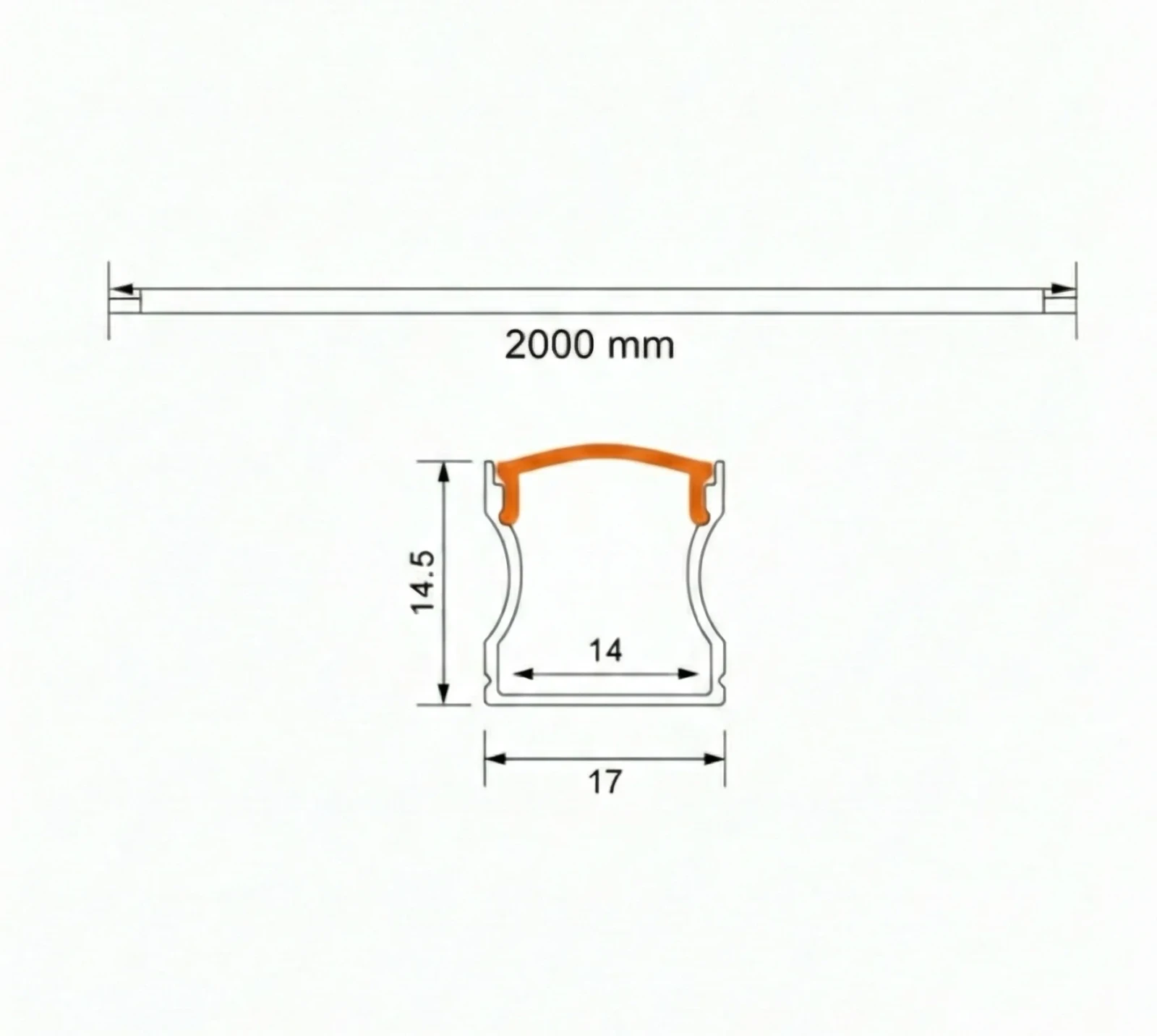 Aluminium U Profiel, 2m, 17x15mm, Grijs