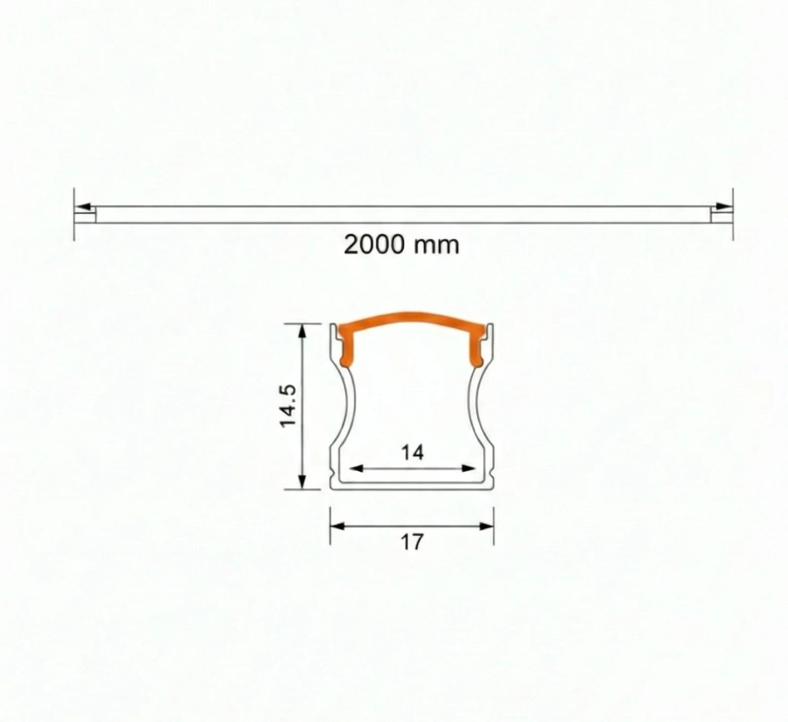 Aluminium U Profiel, 17x15mm, 2m, Zwart