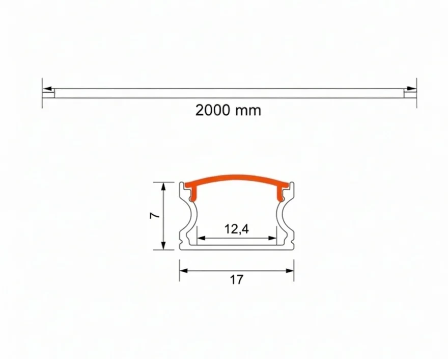 Aluminium U Profiel, 17x7mm, 2m, Zwart