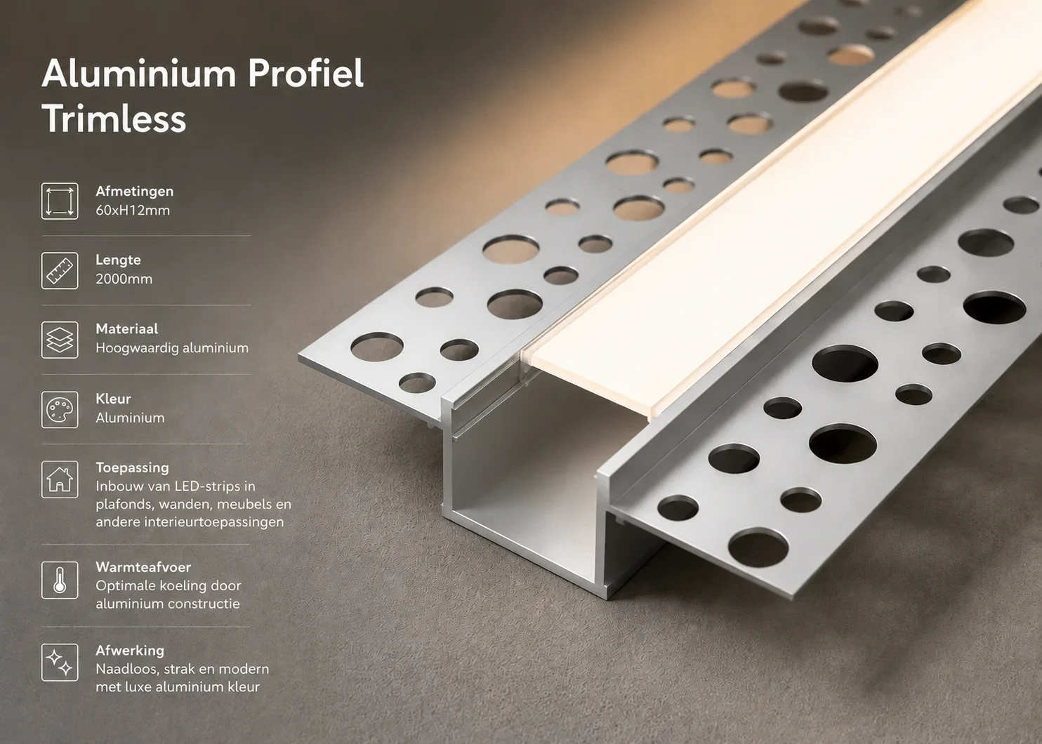 Aluminium U Profiel voor LED Strip, 2m