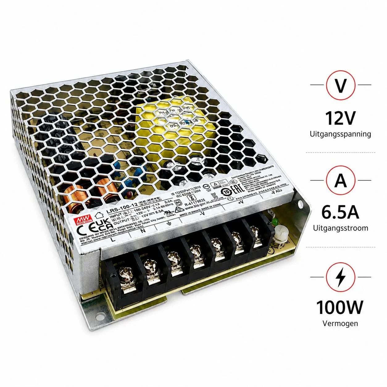 MEAN WELL Inbouwnetvoeding, 12V, 6.5A, 100W