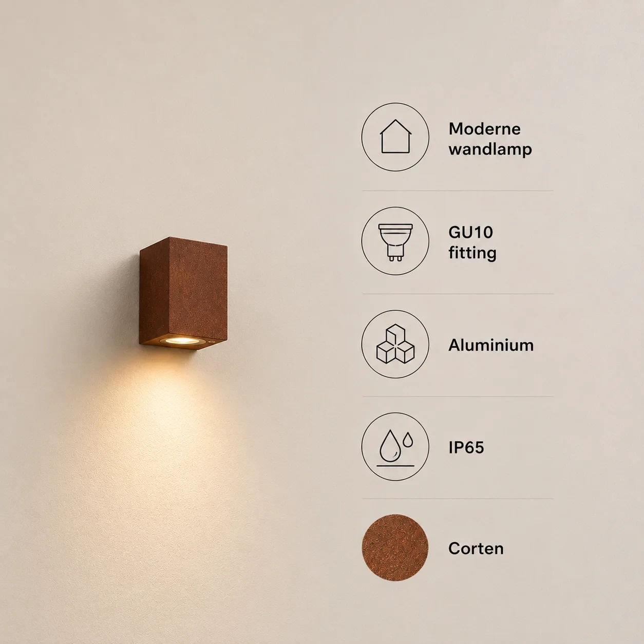 Moderne wandlamp, GU10 fitting, Aluminium, IP65, Corten
