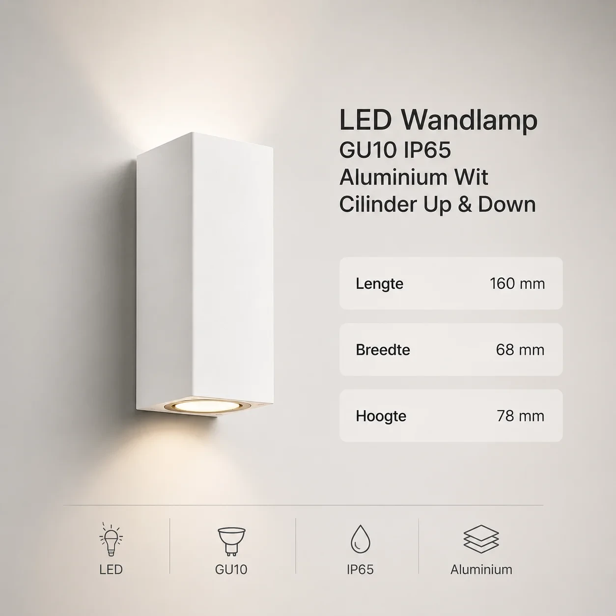 Moderne wandlamp, GU10 fitting, Aluminium, IP65, Wit