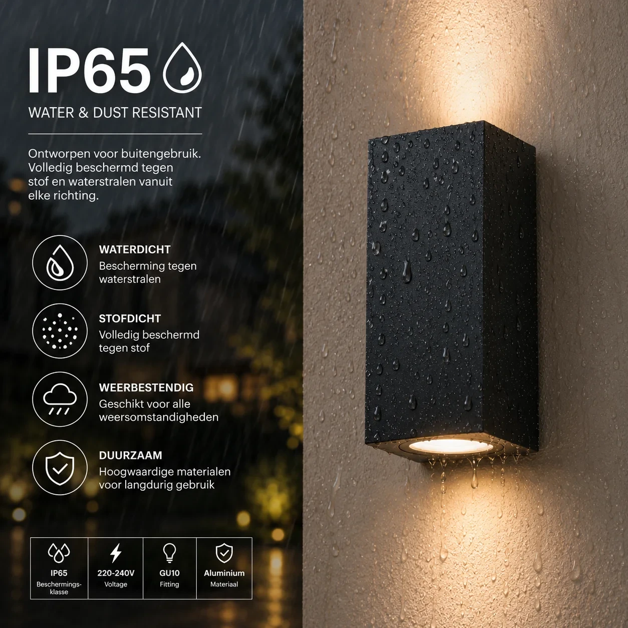 Moderne wandlamp, GU10 fitting, Aluminium, IP65, Zwart
