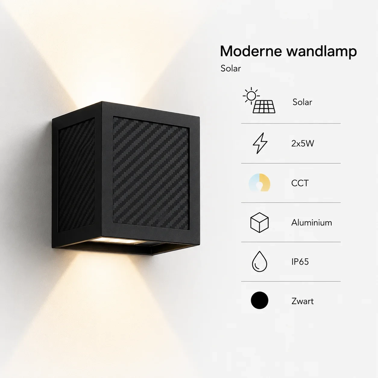 Moderne wandlamp Solar, 2x5W, CCT, Aluminium, IP65, Zwart