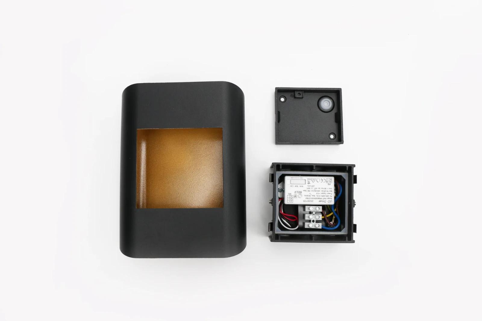 Moderne wandlamp zwart, 2x5W, CCT, Aluminium, IP65, Zwart-goud binnen