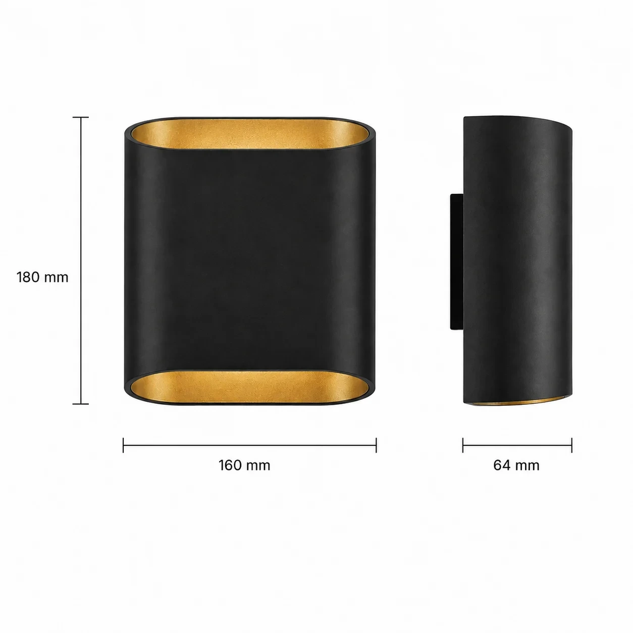 Moderne wandlamp zwart, 2x5W, CCT, Aluminium, IP65, Zwart-goud binnen
