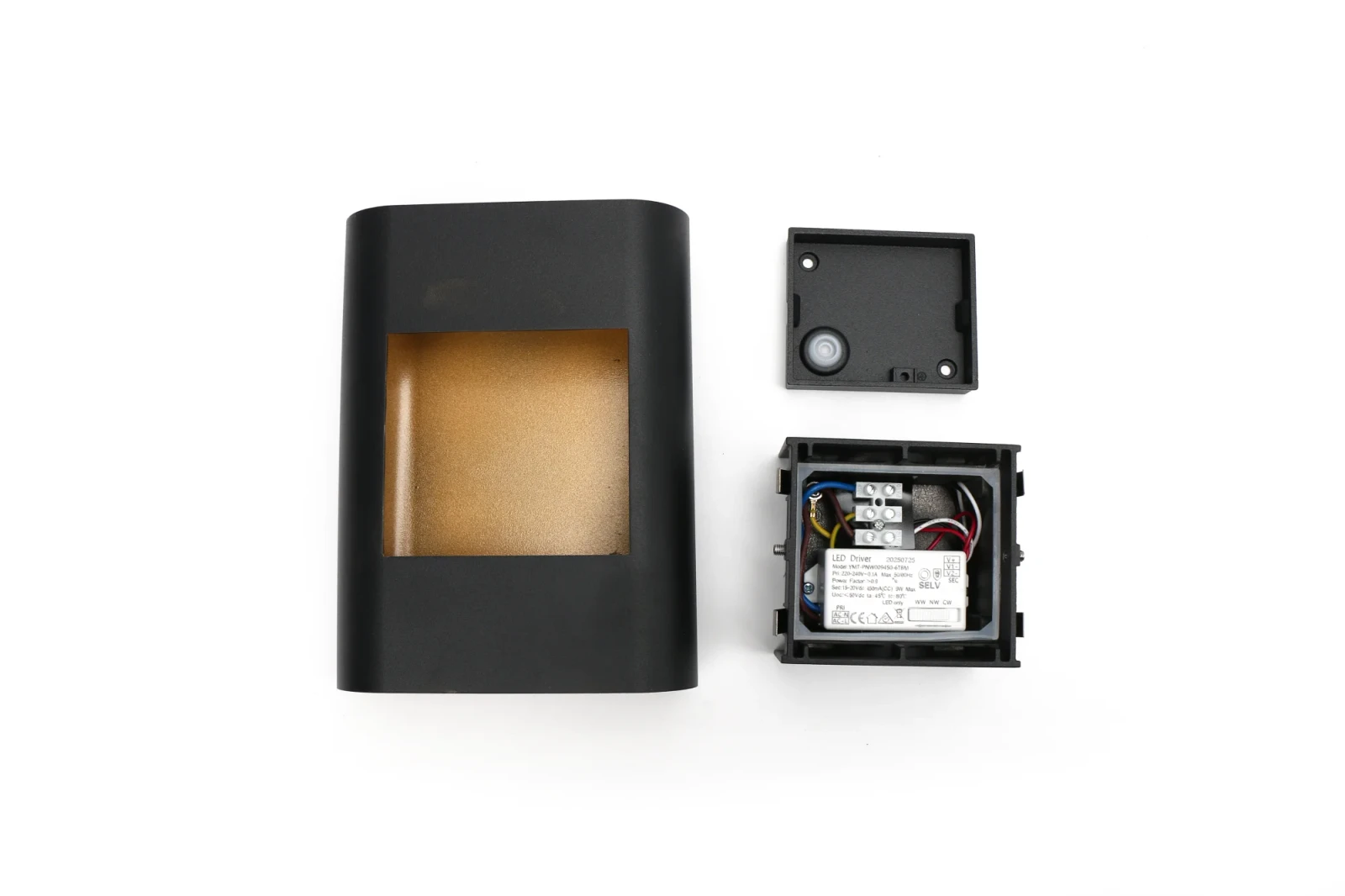Moderne wandlamp zwart, 2x5W, CCT, Aluminium, IP65, goud binnen