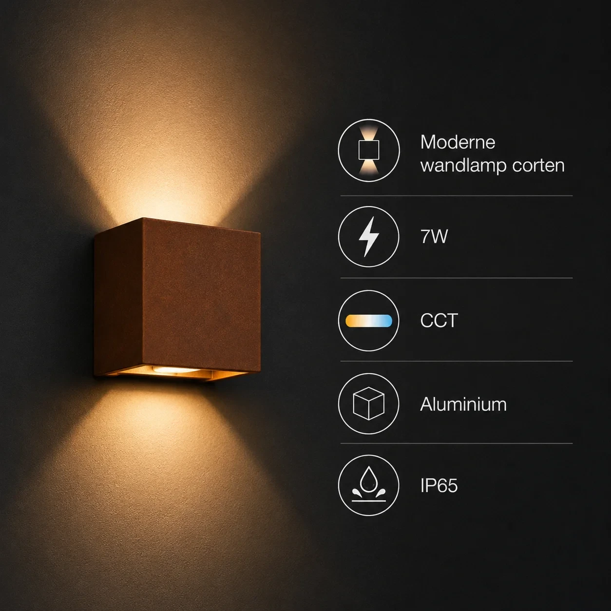 Moderne wandlamp corten, 7W, CCT, Aluminium, IP65