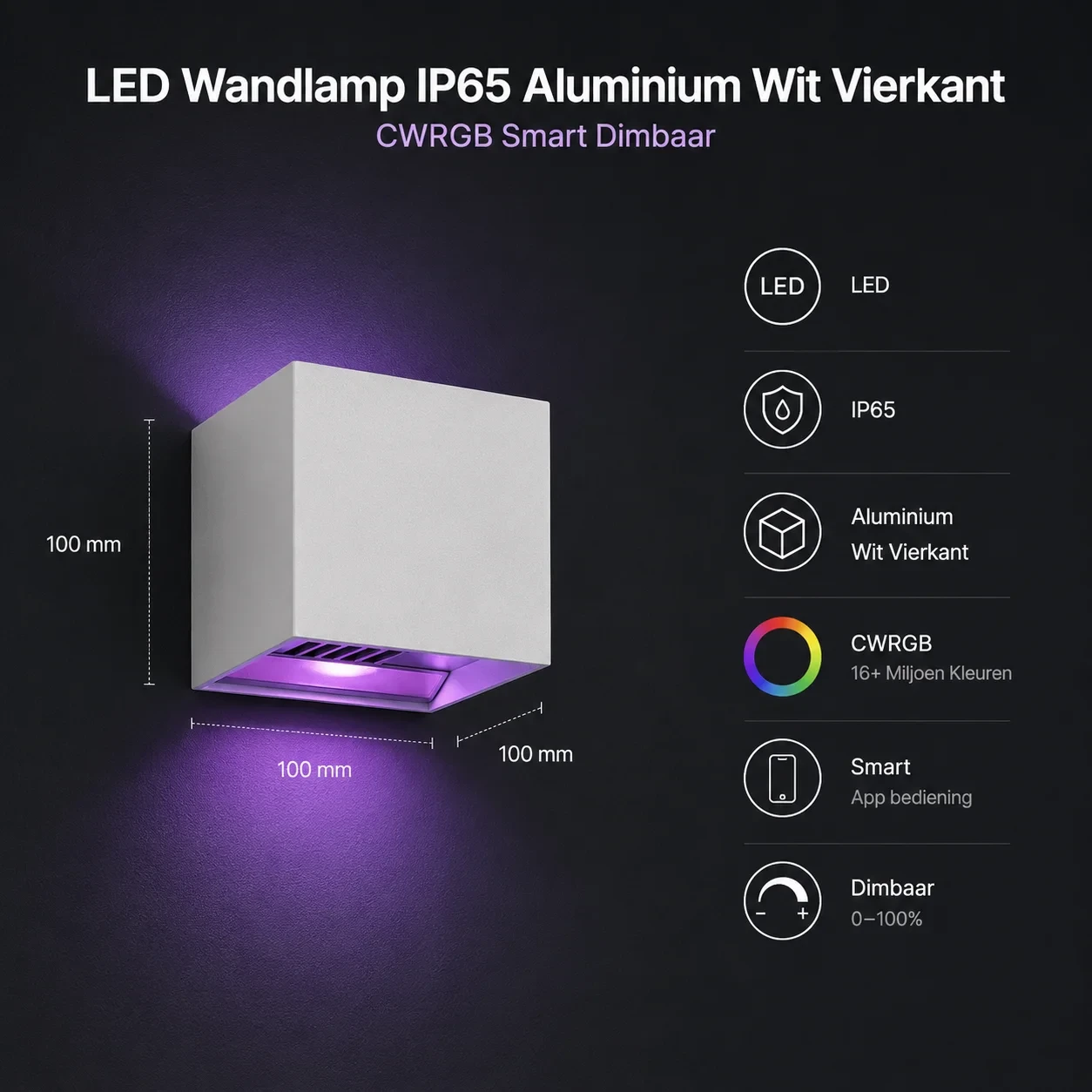 Wandlamp smart wit, 7W, RGBCW, Aluminium, IP65
