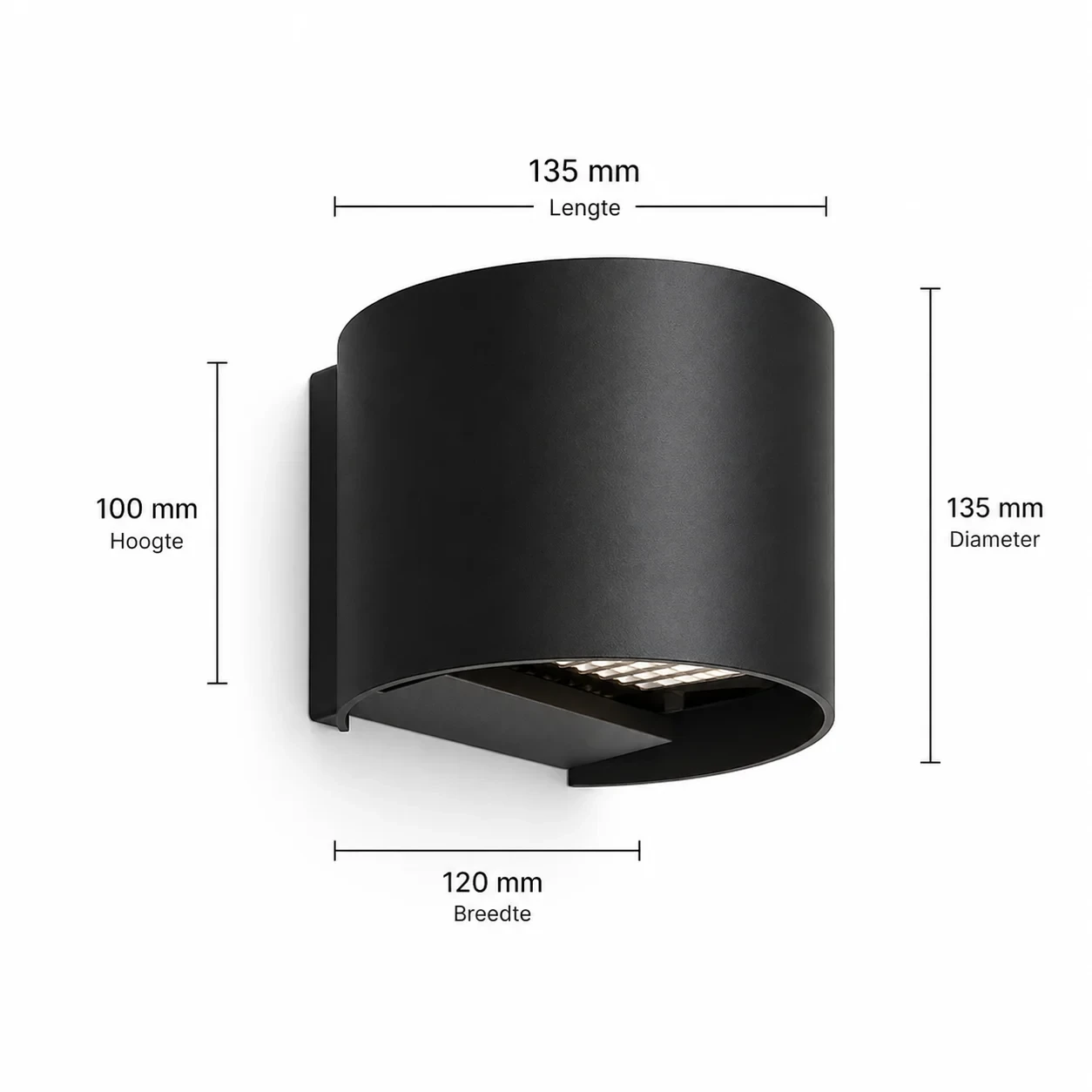Moderne Ronde Wandlamp, Aluminium, Zwart, 135x120mm