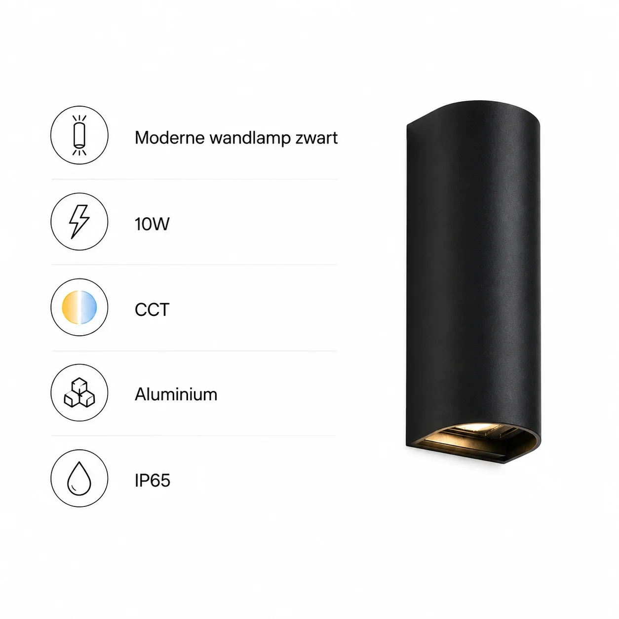 Moderne wandlamp zwart, 10W, CCT, Aluminium, IP65